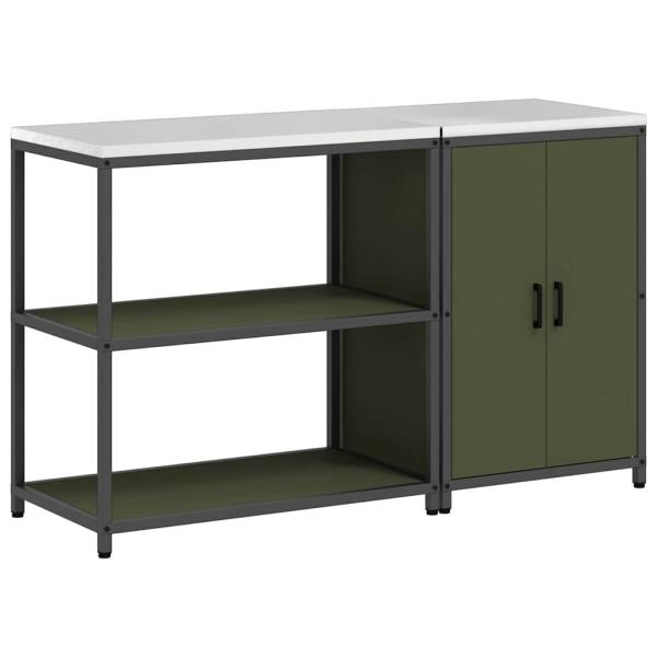 Küchenlager-Set mit Regal mit Speicher mit Tür Verstellbar 2 pcs Olive Grün 150 x 50 x 92 cm