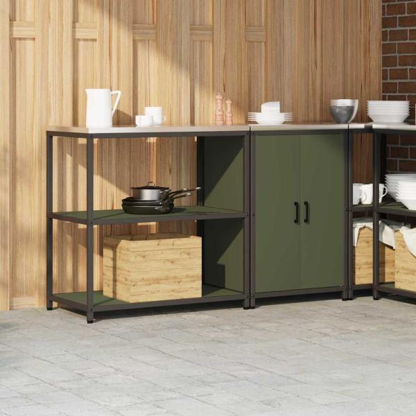 Küchenlager-Set mit Regal mit Speicher mit Tür Verstellbar 2 pcs Olive Grün 150 x 50 x 92 cm