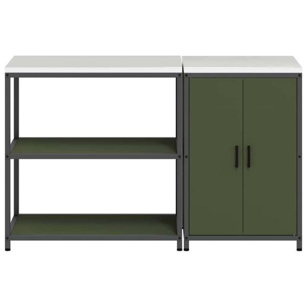Küchenlager-Set mit Regal mit Speicher mit Tür Verstellbar 2 pcs Olive Grün 150 x 50 x 92 cm