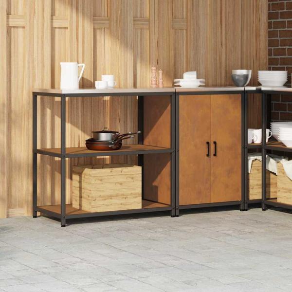Küchenlager-Set mit Regal mit Speicher mit Tür Verstellbar 2 pcs Rostig 150 x 50 x 92 cm