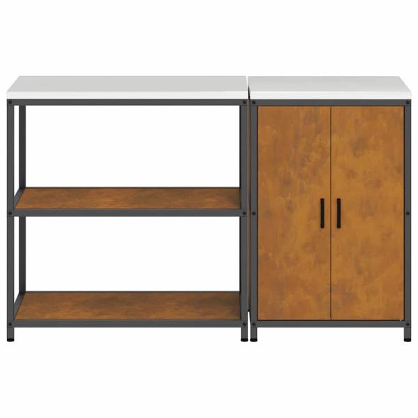 Küchenlager-Set mit Regal mit Speicher mit Tür Verstellbar 2 pcs Rostig 150 x 50 x 92 cm