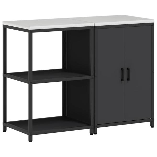 Küchenlager-Set mit Regal mit Speicher mit Tür Verstellbar 2 pcs Schwarz 120 x 50 x 92 cm