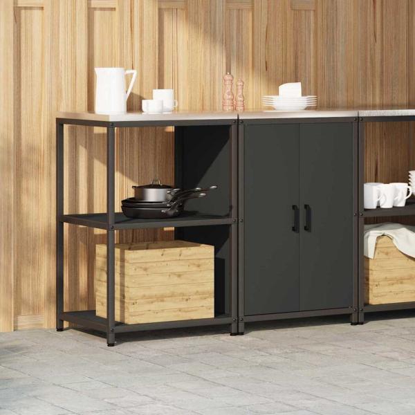 Küchenlager-Set mit Regal mit Speicher mit Tür Verstellbar 2 pcs Schwarz 120 x 50 x 92 cm