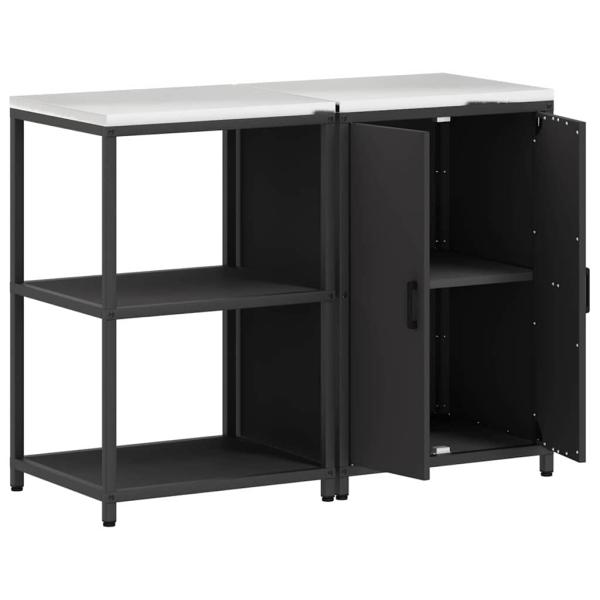 Küchenlager-Set mit Regal mit Speicher mit Tür Verstellbar 2 pcs Schwarz 120 x 50 x 92 cm