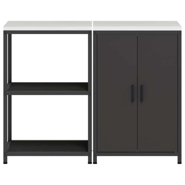 Küchenlager-Set mit Regal mit Speicher mit Tür Verstellbar 2 pcs Schwarz 120 x 50 x 92 cm