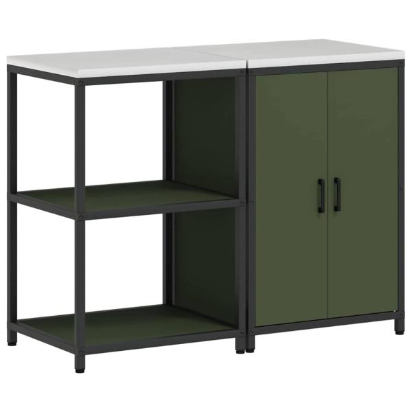 Küchenlager-Set mit Regal mit Speicher mit Tür Verstellbar 2 pcs Olive Grün 120 x 50 x 92 cm