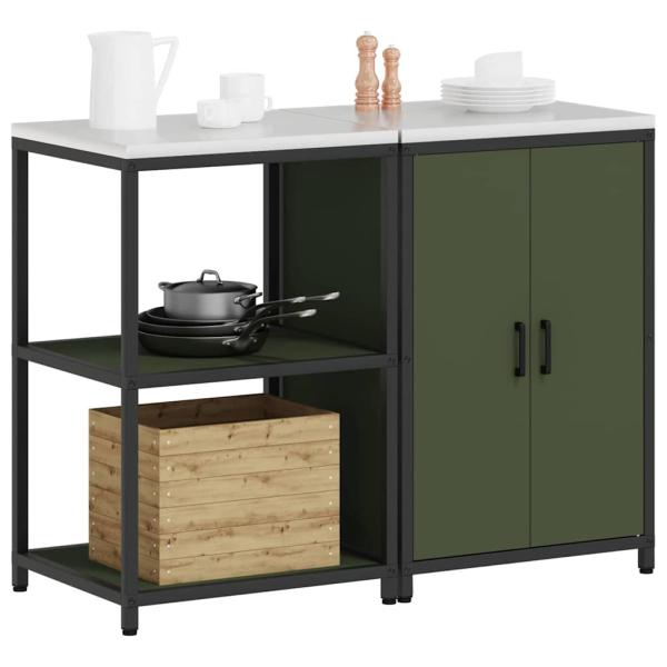 Küchenlager-Set mit Regal mit Speicher mit Tür Verstellbar 2 pcs Olive Grün 120 x 50 x 92 cm
