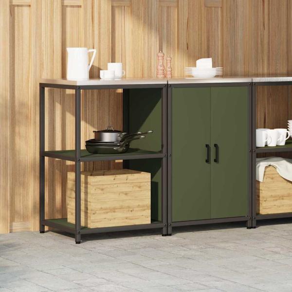 Küchenlager-Set mit Regal mit Speicher mit Tür Verstellbar 2 pcs Olive Grün 120 x 50 x 92 cm