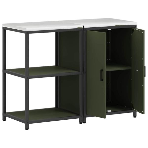 Küchenlager-Set mit Regal mit Speicher mit Tür Verstellbar 2 pcs Olive Grün 120 x 50 x 92 cm