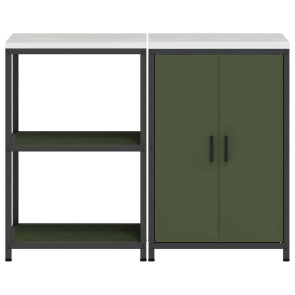 Küchenlager-Set mit Regal mit Speicher mit Tür Verstellbar 2 pcs Olive Grün 120 x 50 x 92 cm