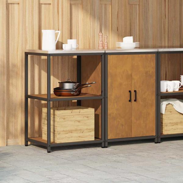 Küchenlager-Set mit Regal mit Speicher mit Tür Verstellbar 2 pcs Rostig 120 x 50 x 92 cm