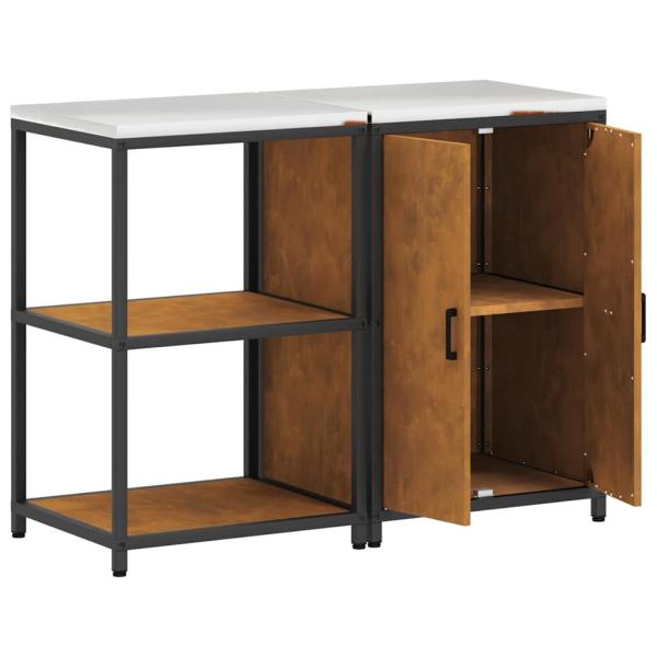 Küchenlager-Set mit Regal mit Speicher mit Tür Verstellbar 2 pcs Rostig 120 x 50 x 92 cm