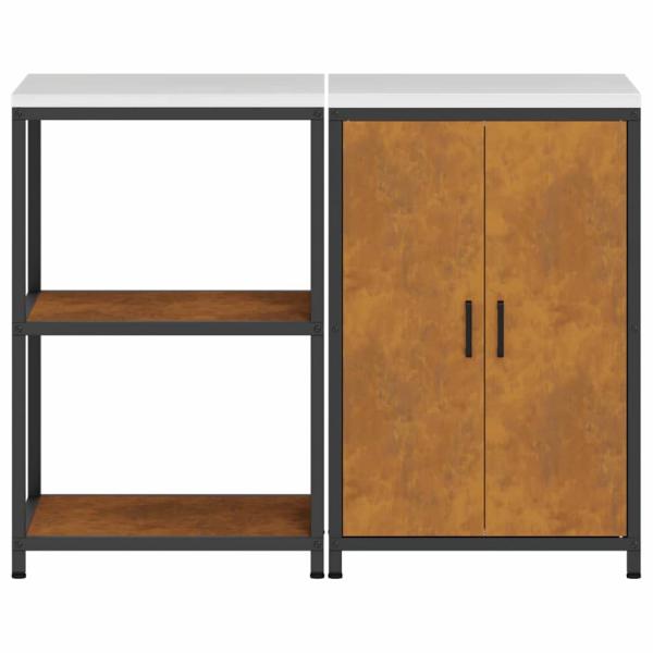 Küchenlager-Set mit Regal mit Speicher mit Tür Verstellbar 2 pcs Rostig 120 x 50 x 92 cm
