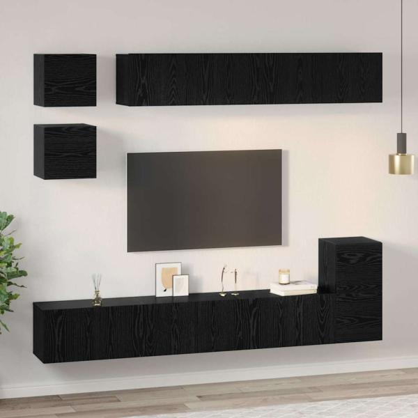 TV-Schrank-Set mit Regal Sonstiges mit Speicher 8 pcs Schwarze Eiche