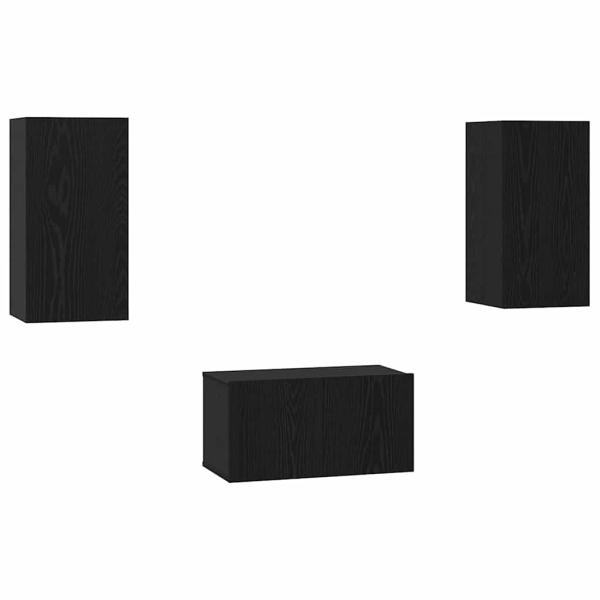TV-Schrank-Set mit Regal 3 pcs Schwarz Eiche 60 x 30 x 30.5 cm