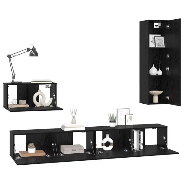 Wand TV Schrank mit Regal Sonstiges mit Speicher mit Tür 4 pcs Schwarz Eiche