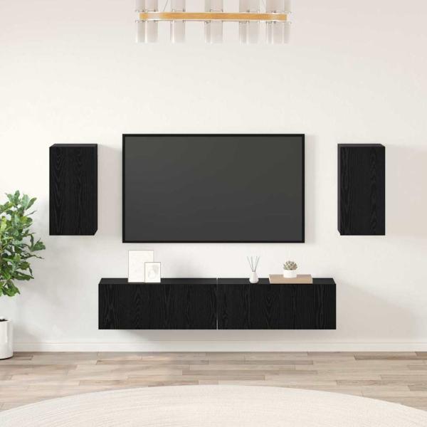 ARDEBO.de - TV-Regalset mit Regal mit Speicher mit Tür 4 pcs Schwarz Eiche 80 x 30 x 30,5 cm