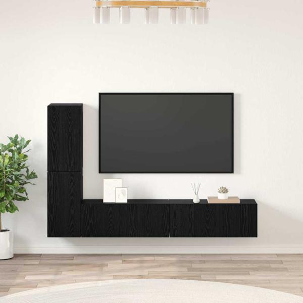 ARDEBO.de - Wand TV Schrank mit Regal mit Speicher mit Tür 4 pcs Schwarz Eiche Holzwerkstoff