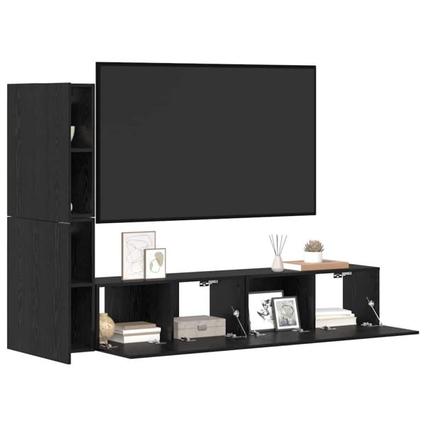Wand TV Schrank mit Regal mit Speicher mit Tür 4 pcs Schwarz Eiche Holzwerkstoff
