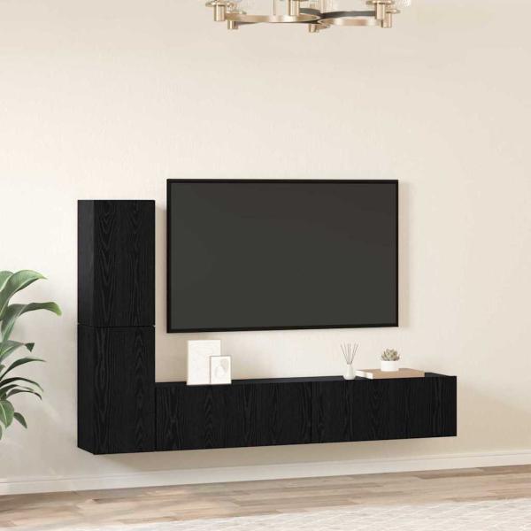 Wand TV Schrank mit Regal mit Speicher mit Tür 4 pcs Schwarz Eiche Holzwerkstoff