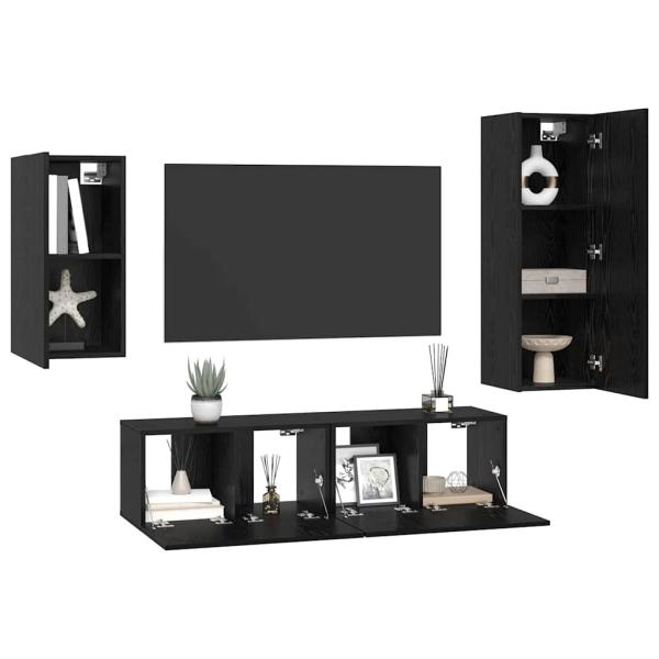 TV-Schranksatz mit Regal 4 pcs Schwarz Eiche 30,5 x 30 x 90 cm