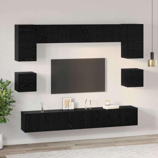 TV-Schrank-Set mit Regal Sonstiges 8 pcs Schwarz Eiche 100 x 30 x 30 cm