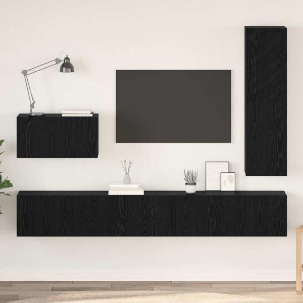 ARDEBO.de - TV-Schrank-Set mit Regal Sonstiges 4 pcs Schwarz Eiche 30,5 x 30 x 110 cm