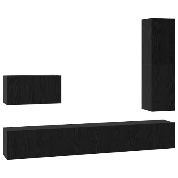 TV-Schrank-Set mit Regal Sonstiges 4 pcs Schwarz Eiche 30,5 x 30 x 110 cm