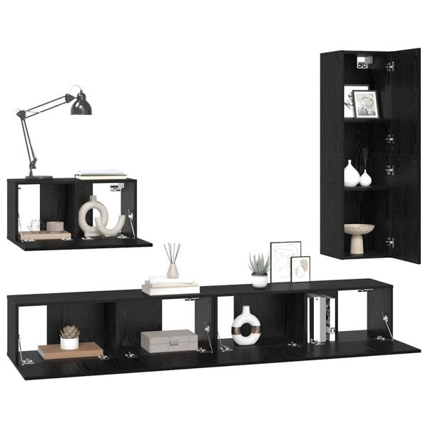 TV-Schrank-Set mit Regal Sonstiges 4 pcs Schwarz Eiche 30,5 x 30 x 110 cm