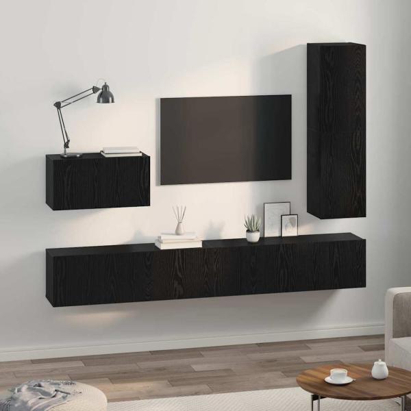 TV-Schrank-Set mit Regal Sonstiges 4 pcs Schwarz Eiche 30,5 x 30 x 110 cm