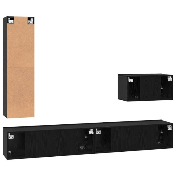 TV-Schrank-Set mit Regal Sonstiges 4 pcs Schwarz Eiche 30,5 x 30 x 110 cm