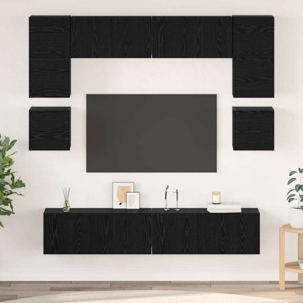 ARDEBO.de - TV-Schrank-Set mit Regal Sonstiges mit Speicher mit Tür 8 pcs Schwarz Eiche 80 x 30 x 30 cm