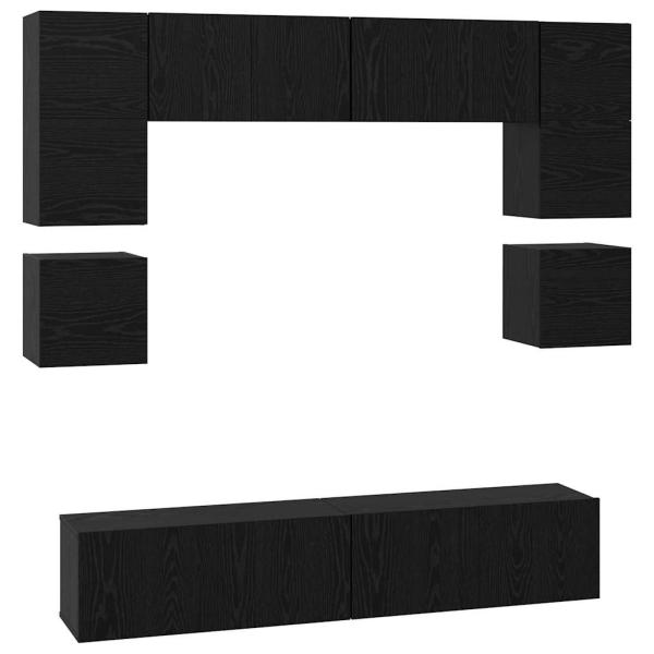 TV-Schrank-Set mit Regal Sonstiges mit Speicher mit Tür 8 pcs Schwarz Eiche 80 x 30 x 30 cm
