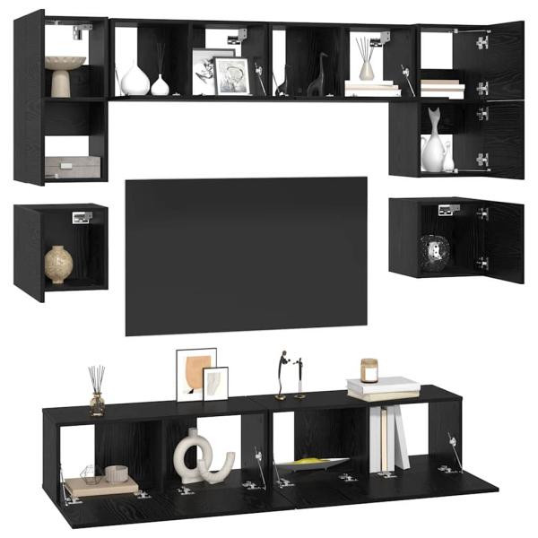 TV-Schrank-Set mit Regal Sonstiges mit Speicher mit Tür 8 pcs Schwarz Eiche 80 x 30 x 30 cm
