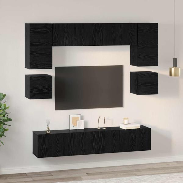 TV-Schrank-Set mit Regal Sonstiges mit Speicher mit Tür 8 pcs Schwarz Eiche 80 x 30 x 30 cm