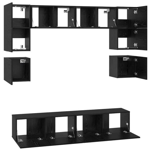TV-Schrank-Set mit Regal Sonstiges mit Speicher mit Tür 8 pcs Schwarz Eiche 80 x 30 x 30 cm