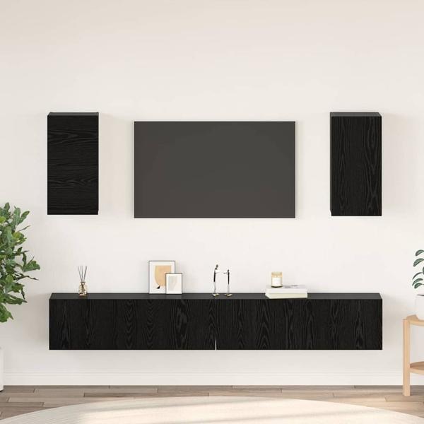 ARDEBO.de - Wand TV Schrank mit Regal mit Speicher mit Tür 6 pcs Schwarz Eiche Holzwerkstoff