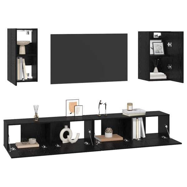 Wand TV Schrank mit Regal mit Speicher mit Tür 6 pcs Schwarz Eiche Holzwerkstoff