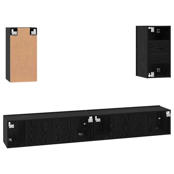 Wand TV Schrank mit Regal mit Speicher mit Tür 6 pcs Schwarz Eiche Holzwerkstoff