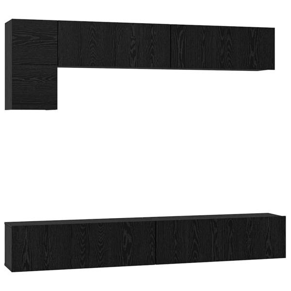 TV-Schrank-Set mit Regal mit Speicher mit Tür 5 pcs Schwarze Eiche