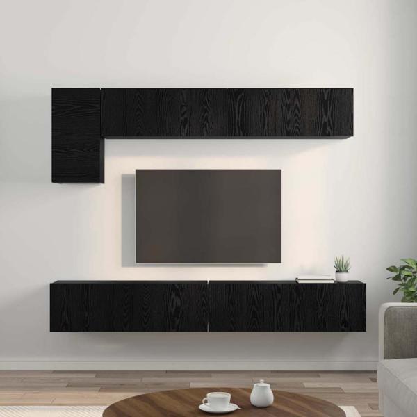 TV-Schrank-Set mit Regal mit Speicher mit Tür 5 pcs Schwarze Eiche