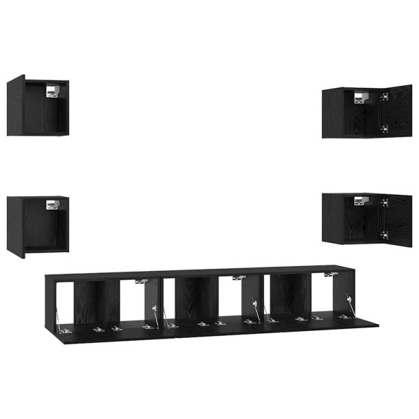 TV-Schrank-Set 7 pcs Schwarz Eiche Mittel 180 x 30 x 30 cm