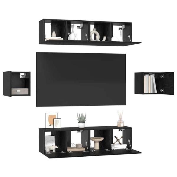 ARDEBO.de - TV-Schrank-Set mit Speicher mit Tür 6 pcs Schwarz Eiche 60 x 30 x 30 cm