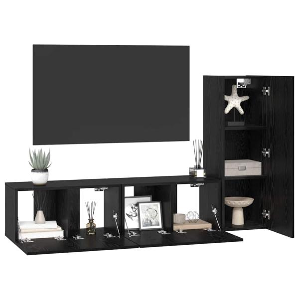 TV-Regalset mit Regal 3 pcs Schwarz Eiche S 30,5 x 30 x 90 cm