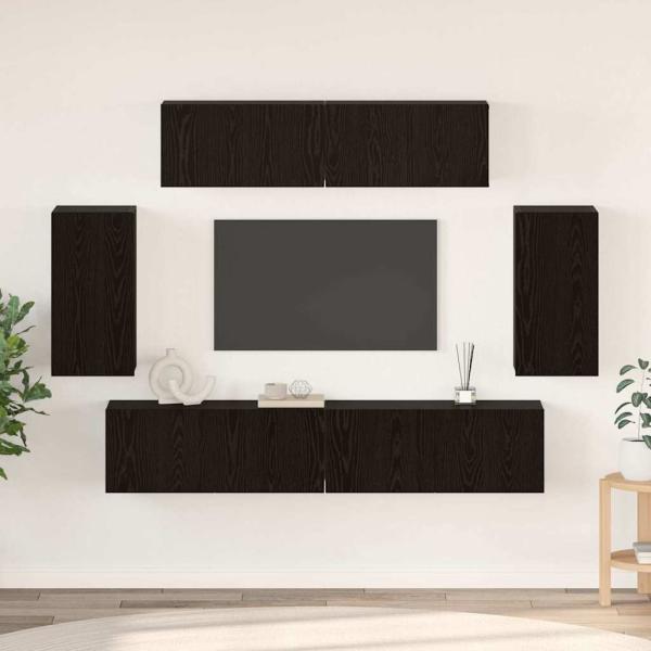 ARDEBO.de - Wand TV Schrank mit Speicher mit Tür 6 pcs Schwarz Eiche Holzwerkstoff