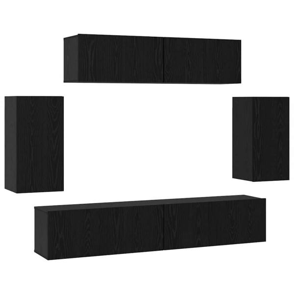 Wand TV Schrank mit Speicher mit Tür 6 pcs Schwarz Eiche Holzwerkstoff