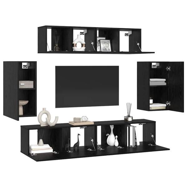 Wand TV Schrank mit Speicher mit Tür 6 pcs Schwarz Eiche Holzwerkstoff