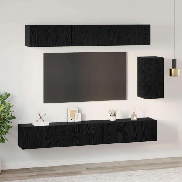 TV-Schrank-Set mit Regal Sonstiges 6 pcs Schwarz Eiche 100 x 30 x 30 cm