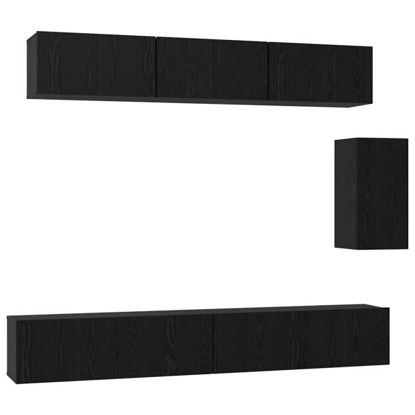 TV-Schrank-Set mit Regal Sonstiges 6 pcs Schwarz Eiche 100 x 30 x 30 cm