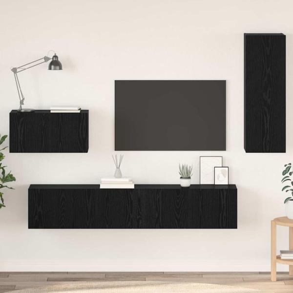 ARDEBO.de - Wand TV Schrank mit Regal Sonstiges mit Speicher mit Tür 4 pcs Schwarz Eiche